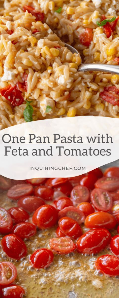 one pan pasta with feta and tomatoes is an easy dinner recipe that's ready in less than 30 minutes