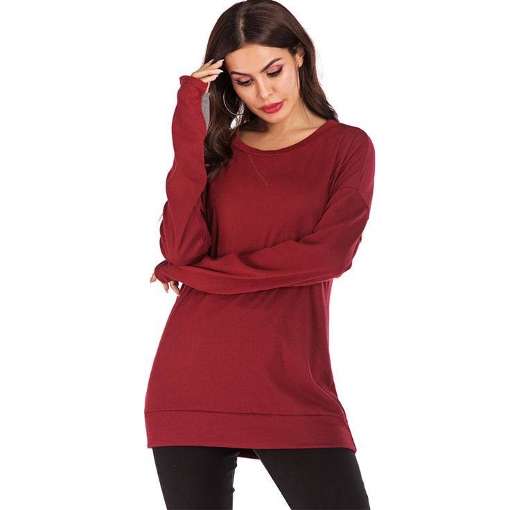 Wine Red Long Sleeve Pullover Sweatshirt Solid Crew Neck Hoodie For Fall, Crew Neck Hoodie For Fall, Red Relaxed Fit Sweatshirt For Winter, Red Winter Sweater For Loungewear, Red Sweatshirt For Fall Loungewear, Solid Crew Neck Long Sleeve Top For Fall, Red Sweatshirt For Loungewear In Fall, Solid Color Crew Neck Winter Tops, Plain Crew Neck Tops For Fall