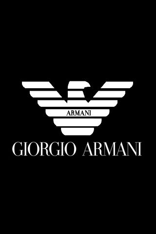 the armani logo is shown in black and white, with an eagle on it