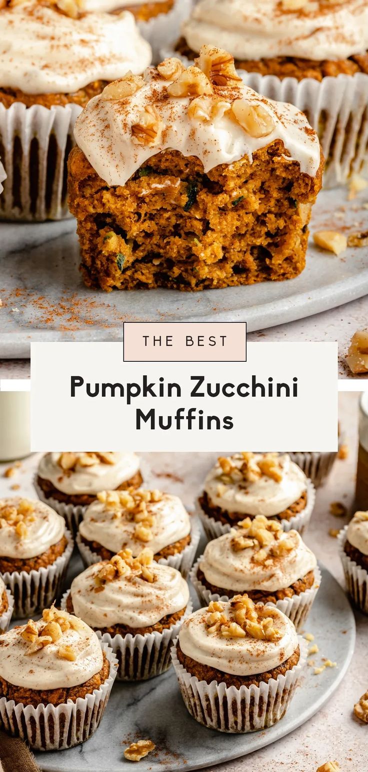 pumpkin zucchini muffins with frosting on top