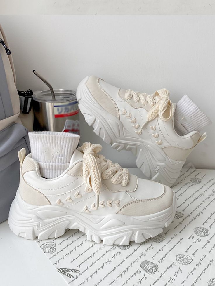 White Sporty Collar   Colorblock Chunky Sneakers Embellished   Women Shoes Chunky Shoe Aesthetic, Aesthetic Chunky Shoes, Shoes Chunky Sneakers, Chunky Shoes For Women, Aesthetic Shoes For Women, Cute Chunky Sneakers, Women Shoes 2024, Chunky Shoes Aesthetic, Chuncky Shoes