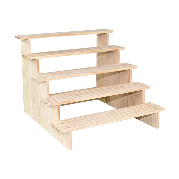 three tiered wooden shelf against a white background