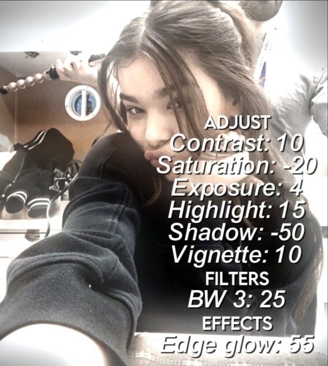 an advertisement for a concert with a girl pointing her finger at the camera and texting that reads, adjust contrast 20 exposure