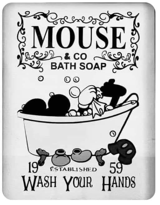 an advertisement for a soap company with mickey mouse and other items in the bathtub