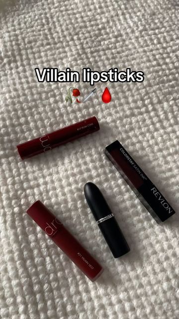 Best Dark Red Lipstick, Different Lipstick Styles, Dark Red Lip Stain, Dark Feminine Makeup Products, Dark Cherry Lipstick, Dark Red Lipstick Aesthetic, Dark Coquette Makeup, Dark Berry Lipstick, Pale Face Makeup