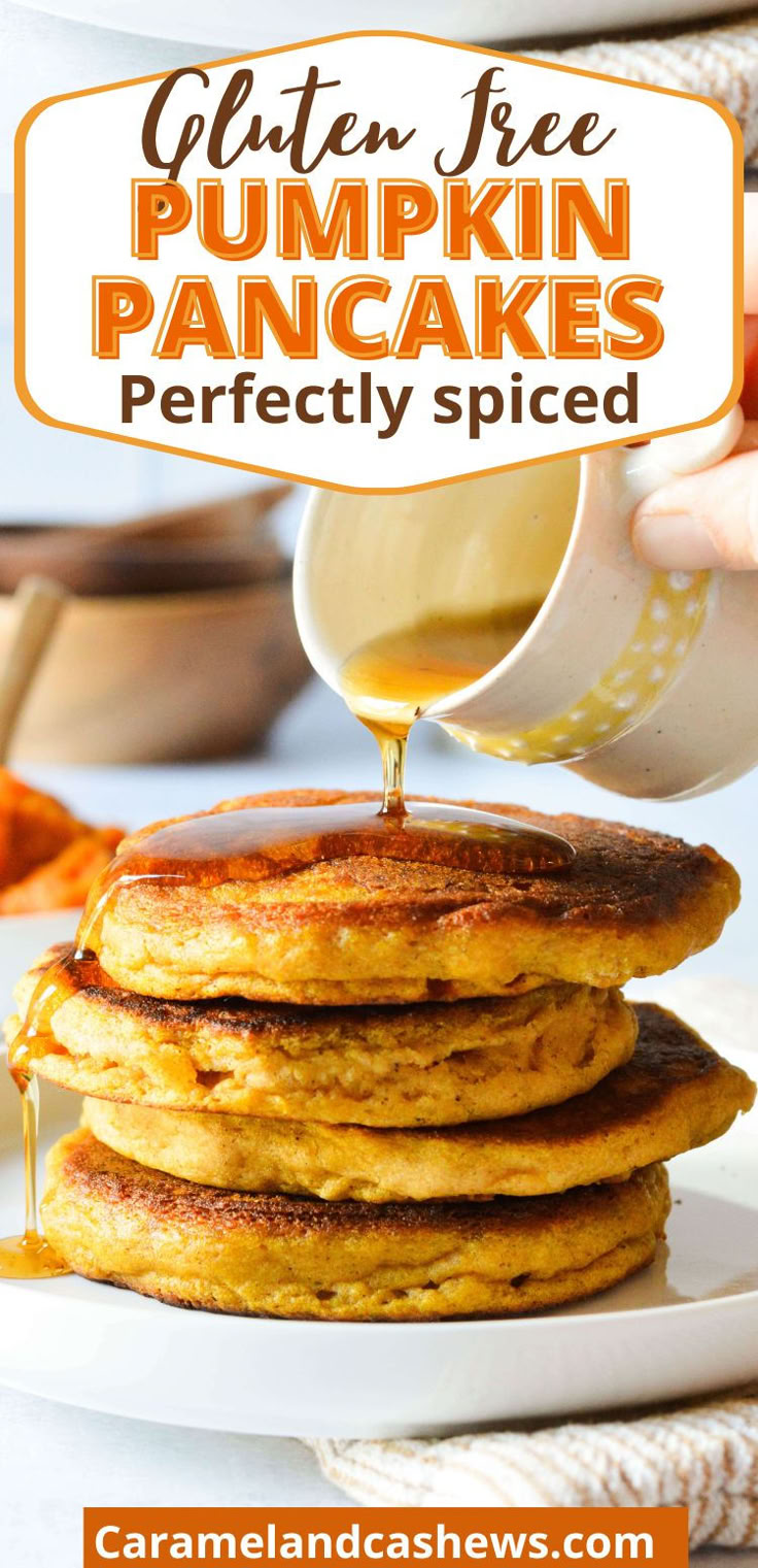 a stack of gluten free pumpkin pancakes Pumpkin Pancakes Gluten Free, Paleo Pumpkin Pancakes, Pancakes Pumpkin, Gluten Free Pumpkin Pancakes, Vegan Pumpkin Pancakes, Fluffy Gluten Free Pancakes, Spiced Pumpkin Pie, Fluffy Pumpkin Pancakes, Gluten Free Breakfast Ideas