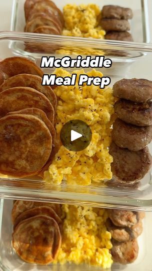 three plastic containers filled with food and the words mcgridle meal prep on them