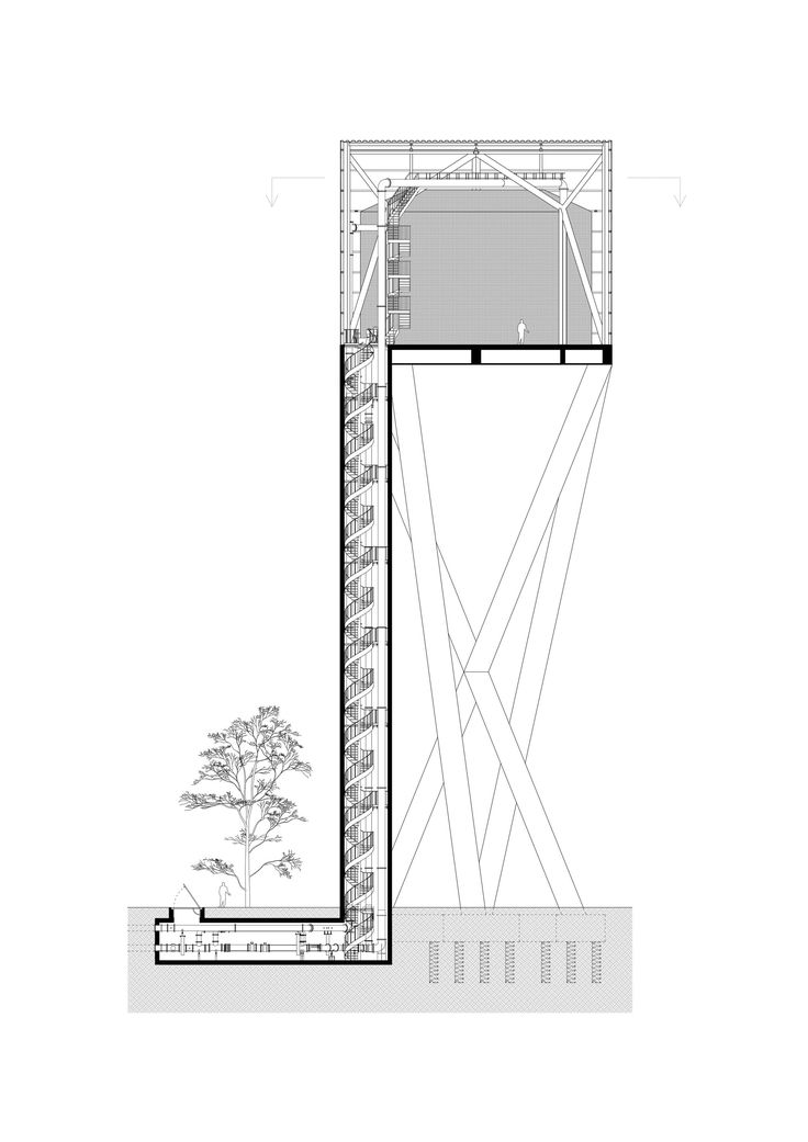 an architectural drawing of a tall tower