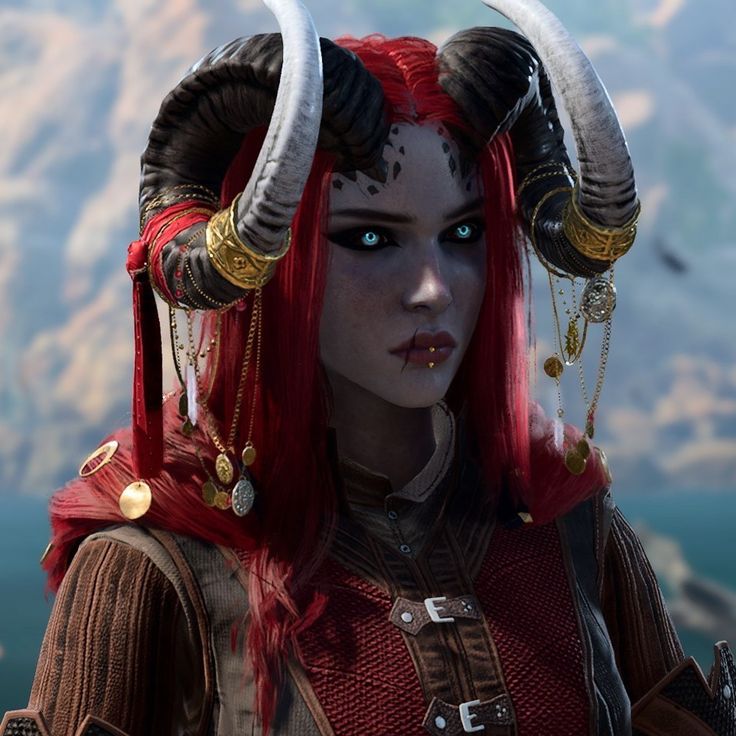 a close up of a person with horns on their head