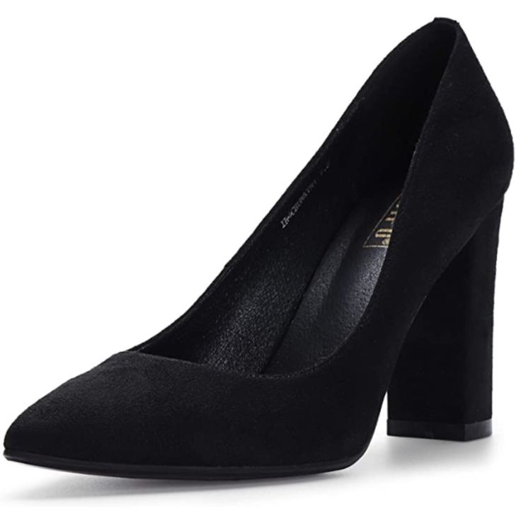 Color: Black Suede Material: Synthetic Sole Features: Slender Silhouette With Sexy Pointed Toe And High Chunky Heels Give You A Few Inches Boost To Your Frame And Elongate Your Legs, Classic Solid Color. Heel Measures Approximately 4". Slip On Closure. Sizes: 5, 10, And 11 Only Item # Mi1143 Sleek Block Heels For Night Out, Black Party Block Heels With Deep Heel Cup, Elegant Block Heels For Night Out, Pointed Toe Block Heels For Night Out, Elegant Block Heels With Reinforced Heel For Night Out, Elegant Fitted Block Heels For Night Out, Elegant Pointed Toe Block Heels For Night Out, Sleek Suede Heels For Party, Block Heel Court Shoes For Night Out