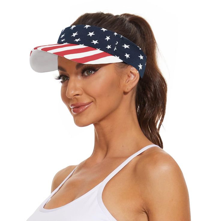 PRICES MAY VARY. 【Material & Size】American flag hat is made of cotton and polyester. It is lightweight, adjustable, sweat-absorbing and portable. It has a variety of colors to match your different clothes. One size fits men’s and women’s head circumference of 21.2-23.6 inches. Hand wash recommended 【Feature of the USA Hat】4th of july hat has an adjustable velcro. No matter what you do, you can adjust the sun visor hats to a comfortable size. A sweatband on the inside of the brim helps keep your Visors For Women, Summer Visor, American Flag Hat, Patriotic Hats, Womens Visor, July Fashion, Running Cap, Sun Visor Hat, Summer Hats For Women