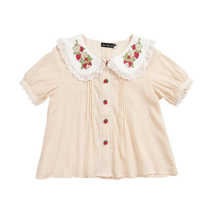 🍓Peter pan collar blouse with strawberry embroidery design, 4 colors available. 🛒Price: $28.00 👉Search 'FWR-' on devilinspired.com #devilinspired #blouse #lolitablouse #lolitacoord #lolitatop #sweetblouse Strawberry Embroidery, Pan Collar Blouse, Black Strawberry, Peter Pan Collar Blouse, Sweet Lolita, Collar Blouse, Pan Collar, Peter Pan Collar, Lolita Fashion