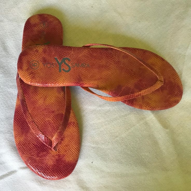 Burnt Orange Snake Print Embossed Yosi Samra Rivington Thong Flip Flop Sandals Nwob Orange Snake, Gold Flat Sandals, Neon Sandals, Teal Leather, Beaded Sandals, Leather Flip Flops, Metallic Sandals, Leather Slide Sandals, Leather Block Heels