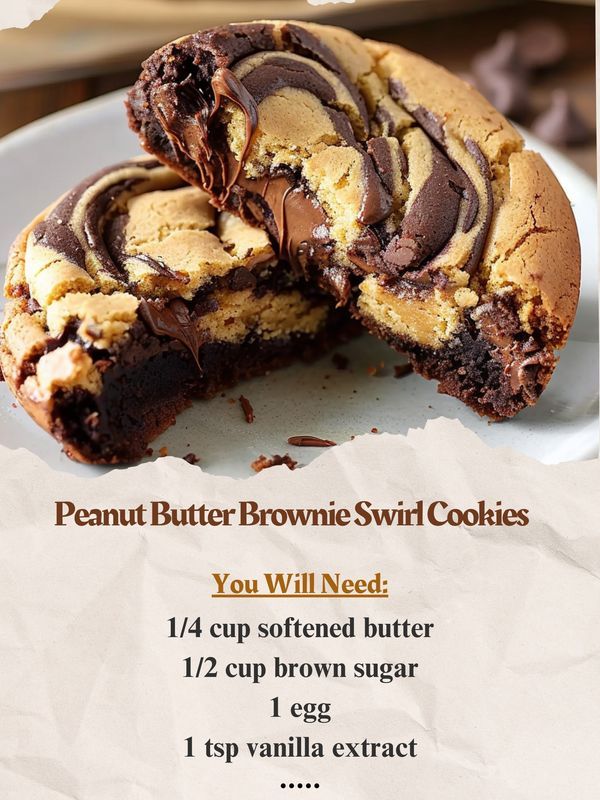 an advertisement for peanut butter brownie swirl cookies