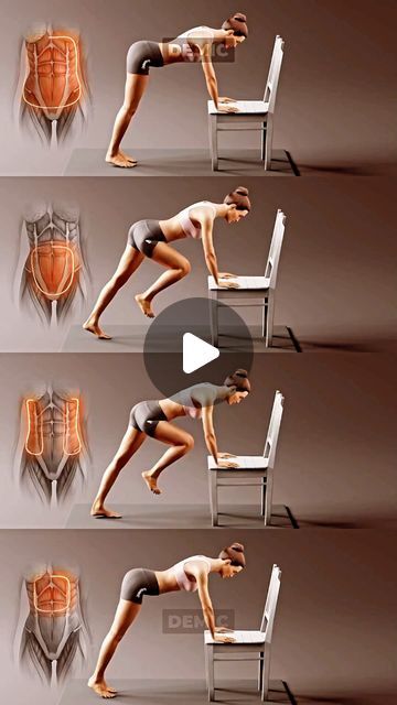 a woman doing exercises on a chair in four different positions, including the backbend and