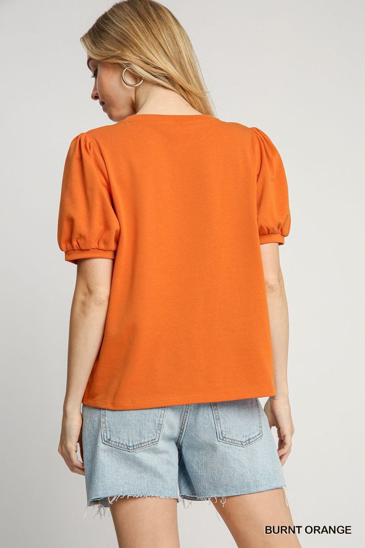 #color_orange Short Sleeve Orange Top For Loungewear, Orange Cotton Top For Loungewear, Casual Orange Tops For Loungewear, Orange Tops For Fall Day Out, Trendy Burnt Orange Tops For Spring, Orange Cotton Tops For Spring, Orange Cotton Top For Fall, Casual Orange Tops For Game Day, Orange Cotton Tops For Fall