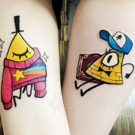 two people with matching tattoos on their legs