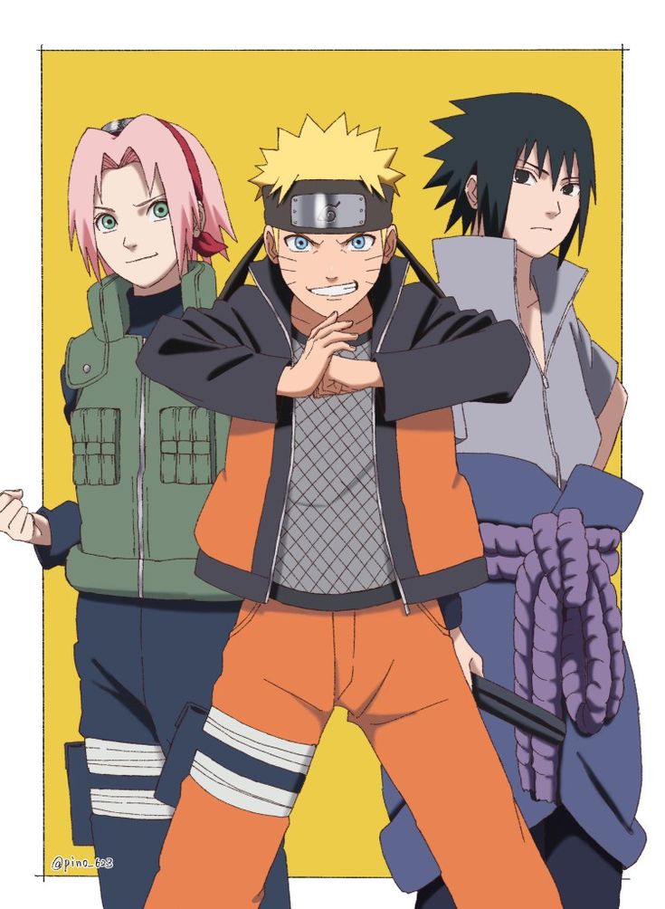 naruto and his friends are posing for the camera