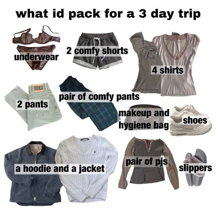 Pack List For Weekend Trip, 4 Day Travel Outfits, Packing List For Three Days, What To Pack For 3 Days Trip, What To Pack For Three Day Trip, What To Pack For 2 Day Trip, Packing List 4 Day Trip, What To Bring On A 3 Day Trip, 4 Days Trip Packing List