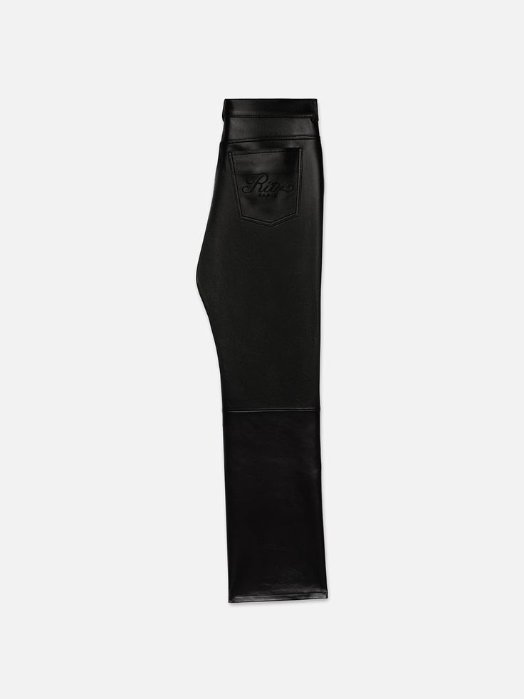 Luxury Fitted Straight Leather Pants, Luxury Leather Pants For Fall, Fitted Luxury Leather Pants, Luxury Straight Leg Jeans With Belt Loops, Luxury Black Jeans With Five Pockets, Luxury Leather Straight Pants, Luxury Fitted Leather Pants, Elegant Black Pants With Five Pockets, Formal Leather Pants With Belt Loops