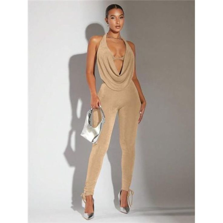 -Item Id 29110682 -Color: Apricot -Style: Sexy -Pattern Type: Plain -Details: Backless, Draped, Tie Back -Pants Length: Long -Tops Length: Crop -Neckline: Halter -Pants & Tops Material: Knitted Fabric -Top Type: Camisole -Pants & Tops Composition: 95% Polyester, 5% Elastane -Bottom Type: Leggings, Pants -Fit Type: Slim Fit -Fabric: High Stretch -Care Instructions: Machine Wash Or Professional Dry Clean -Sheer: No **Open To Offers!!!** **Bundle To Save More** **30% Off Bundles Of 2 Or More Items! Beige Stretch Jumpsuit For Party, Halterneck Top, Pants Fit, Halter Neck Top, Classy Chic, Colour List, Pants Length, Chic Boutique, Pants Color