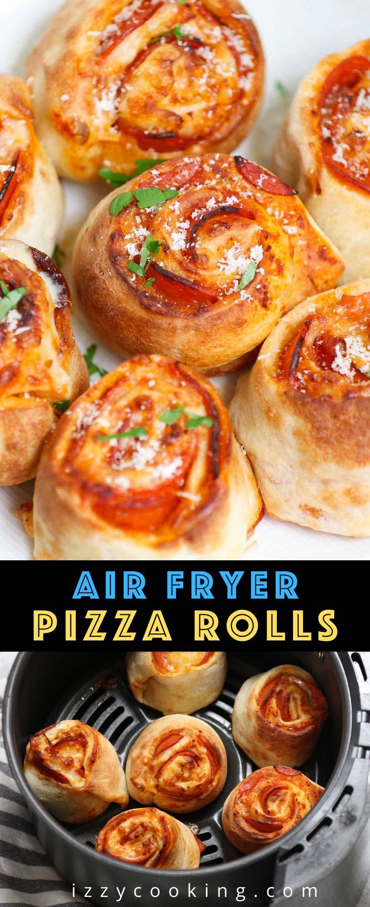 several different types of pizza rolls on a grill with the words air fryer pizza rolls