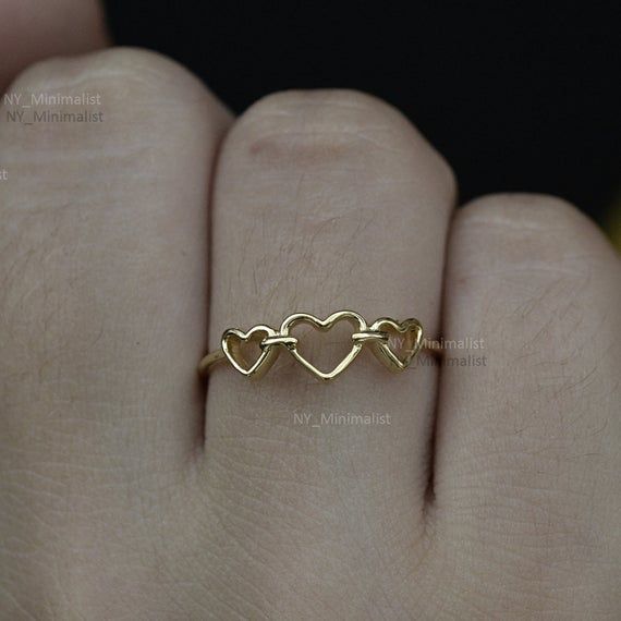 Solid 14K Yellow Gold Love Heart Ring Handmade Minimalist Valentines Day Jewelry Gift Dainty Heart Cut Stackable Rings Gift, Tiny Gold Heart Promise Ring, Gold Stackable Heart Ring For Valentine's Day, Dainty Gold Midi Rings For Valentine's Day, Dainty Tiny Heart Ring For Valentine's Day, Minimalist Open Heart Midi Rings For Anniversary, Gold Midi Rings For Valentine's Day, Gold Heart Ring For Promise, Mother's Day, Minimalist Stackable Rings For Promise On Valentine's Day