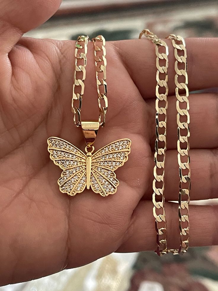 Gold filled butterfly pendent with chain 21' Butterfly Dollar Gold Chain, Yellow Gold Butterfly Necklace With Delicate Chain, Elegant Yellow Gold Butterfly Necklace With Adjustable Chain, Rose Gold Butterfly Necklace With Adjustable Chain, Elegant Gold-plated Necklace With Butterfly Charm, Butterfly Design, Gold Chains, Jewelry Sets, Gold Filled