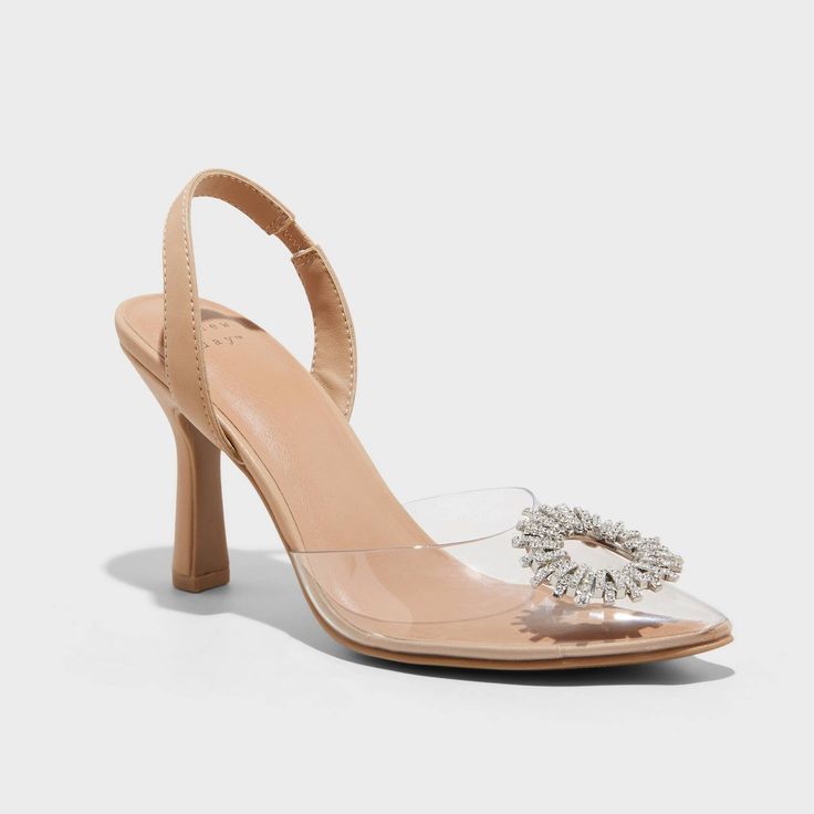 Women's Misty Slingback Heels - A New Day™ Clear 6 Target Heels, Glittery Heels, Sandals Nike, Holiday Heels, Shoes Game, Trendy Block Heels, Adidas Gucci, Casual Everyday Outfits, Bridesmaids Shoes