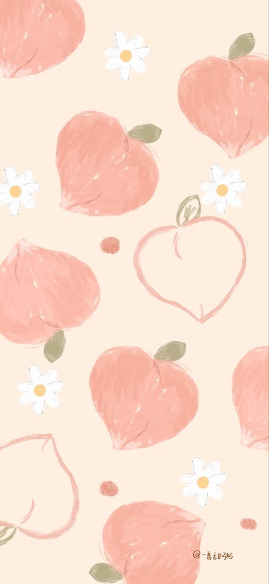 an apple and flower pattern on a pink background