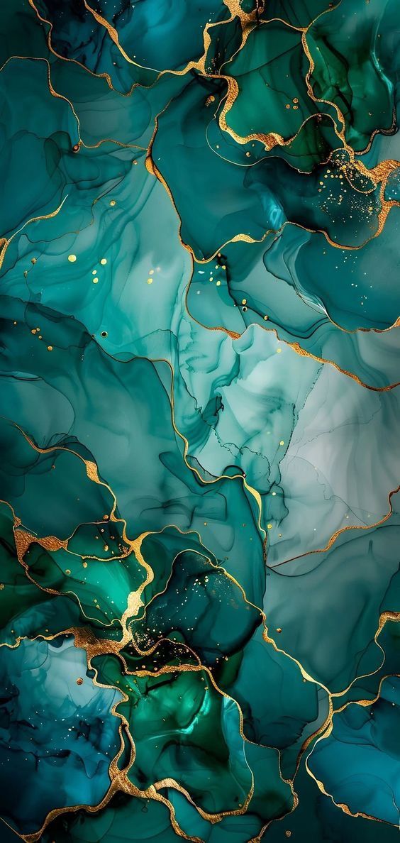 an abstract painting with gold and blue colors