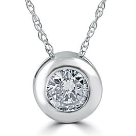 3/4ct Round Bezel Solitaire Real Pendant 14K White Gold (H, I1) Lock Chain, Solitaire Diamond Pendant, Real Gold Jewelry, Cushion Cut Engagement Ring, Diamond Solitaire Necklace, Bezel Pendant, Solitaire Diamond, Solitaire Pendant, Pompeii