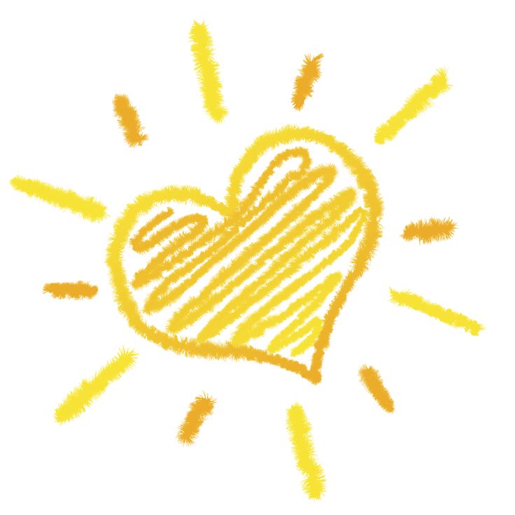 a drawing of a sun with a heart on it's side and rays coming out