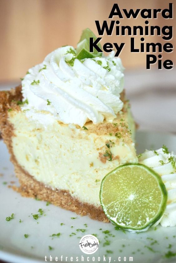 a slice of key lime pie on a plate