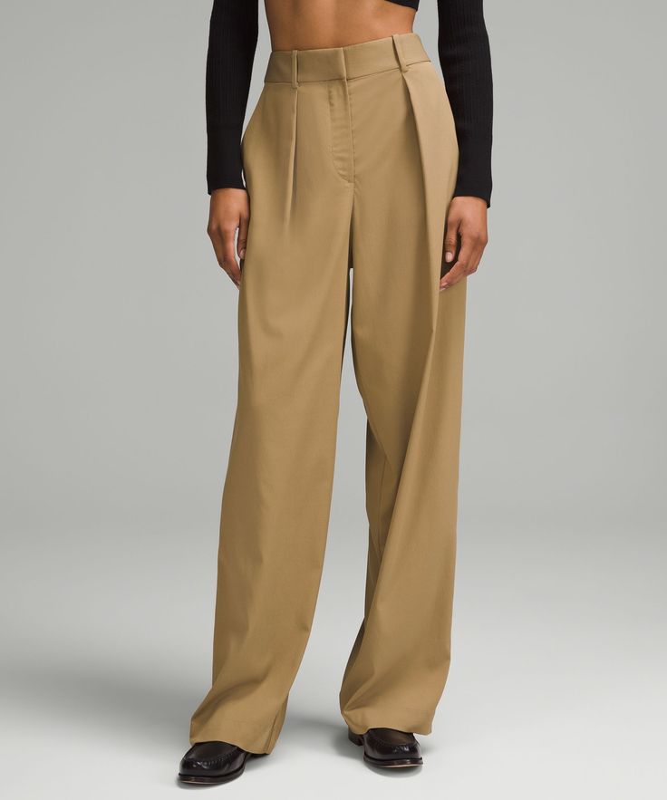 Looking Sharp. These High-Rise Trousers Have Front Pleats And Tailored Details For A Classic Look That Means Business. Designed For Casual. 32.5" Inseam, Intended To Skim The Floor For Heights Of 55"-58":relaxed Fit Is Roomy Through Glutes And Thighs. Hand Pockets With Hidden Card Sleeve. Back Welt Pockets Are Stitched Closed-Snip The Stitches To Make The Pockets Functional. Fly Front. | Pleat-Front High-Rise Trouser Regular Womens Trousers, Card Sleeve, Lulu Lemon, High Rise Pants, 2024 Fashion, Women's Trousers, Bottoms Pants, Classic Looks, Trousers Women