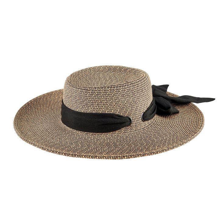 Keep your face shaded out on the water or out on the town with this hat! This wide 4" brim boater features a feminine scarf bow for a charming accent. With three variations available and a UPF50 rating, you're sure to find the perfect hat for your next summer outing. FEATURES Material: 75% Paper, 25% Polyester Brim Size: 4" Size: 57cm Sun Protection: UPF 50+ Adjustable Hat With Scarf, Unusual Handbags, Wide Brim Hat Summer, Scarf Bow, Sand Collection, Pretty Hats, Boater Hat, Hat Clips, Fabric Bows