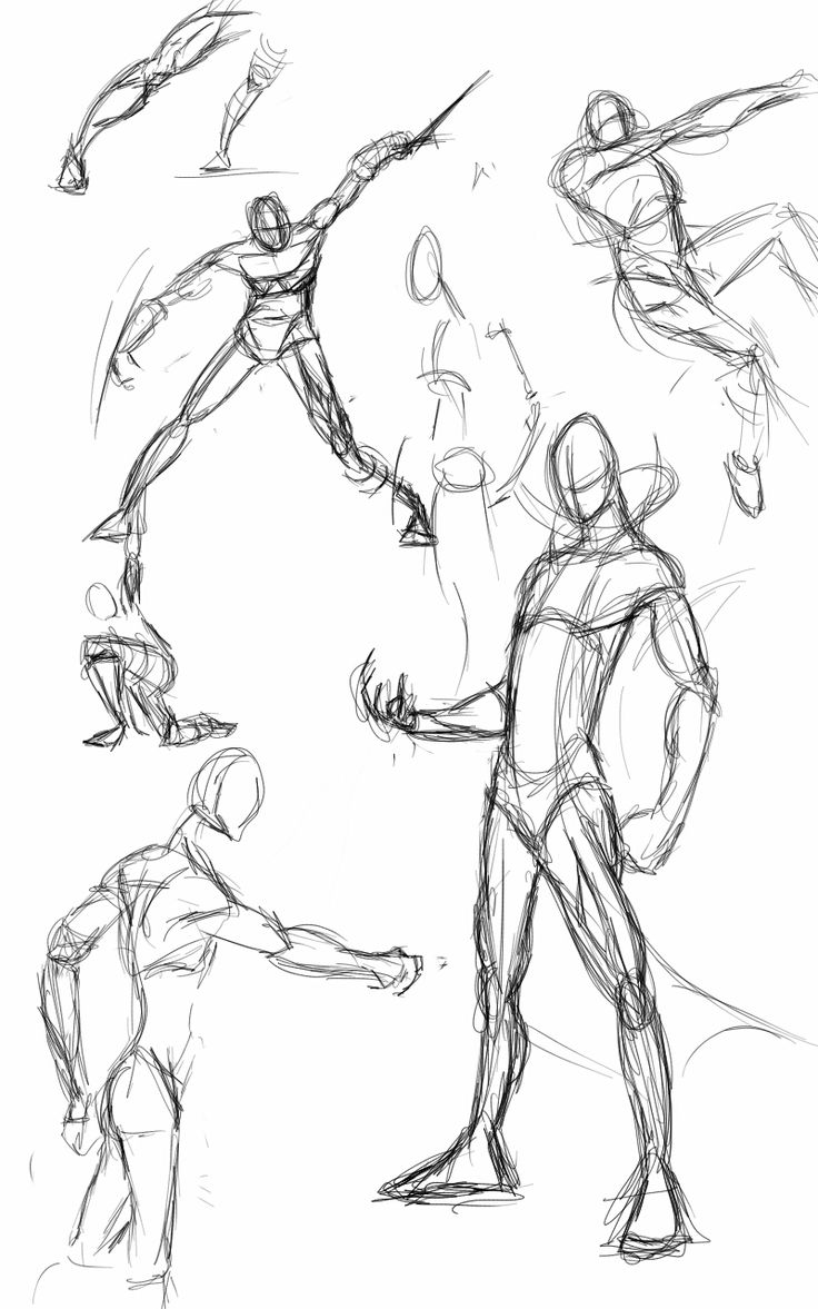 some sketches of people doing different poses