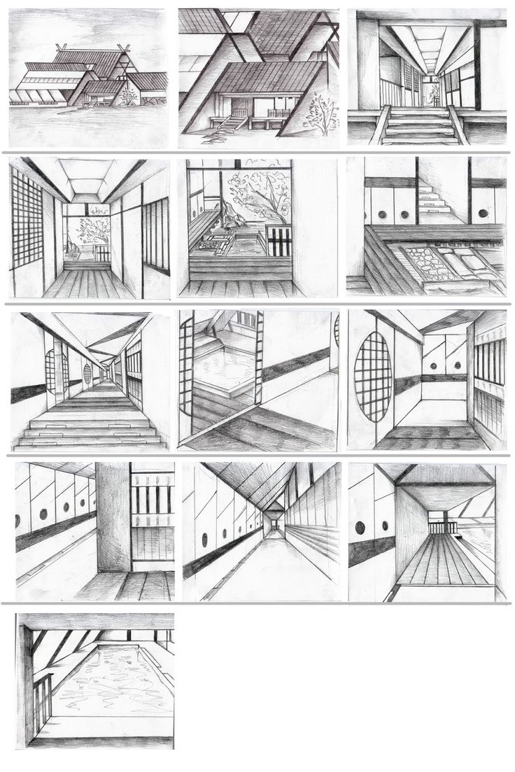 some drawings of different rooms and stairs