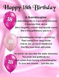 happy 18th birthday poem for granddaughter with balloons