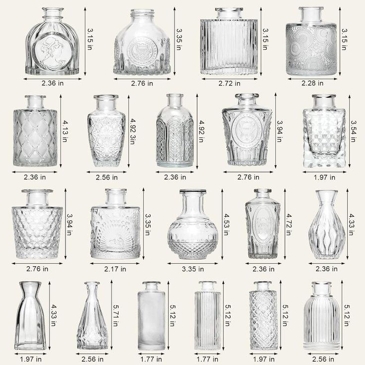 an image of various glass vases and jars in different sizes, from the beginning to the end of the 20th century