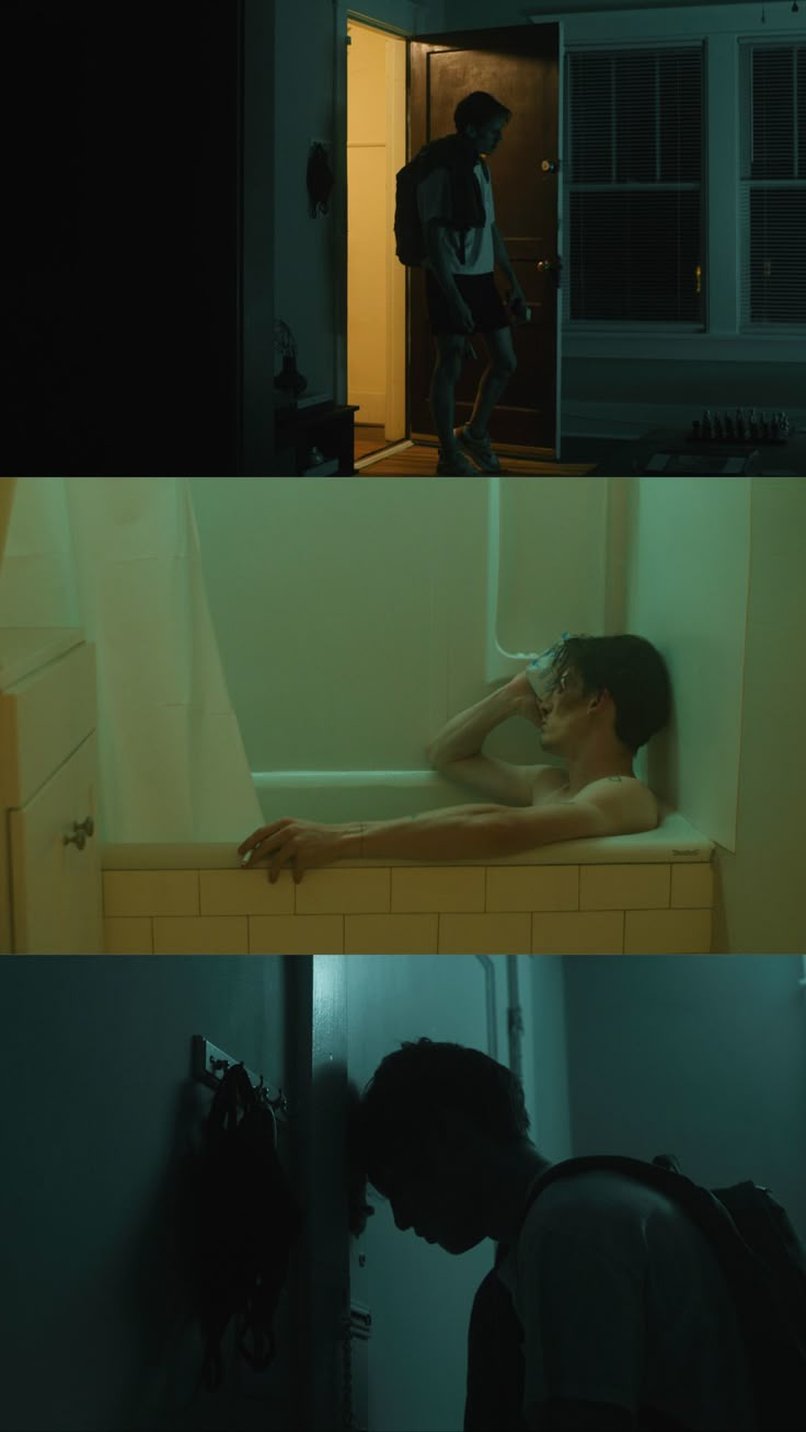 two different shots of a person in a bathtub