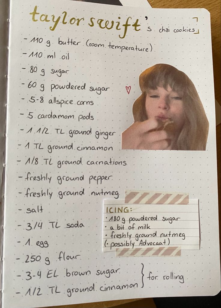 a recipe book with an image of taylor swift's face on the page and instructions for how to use it