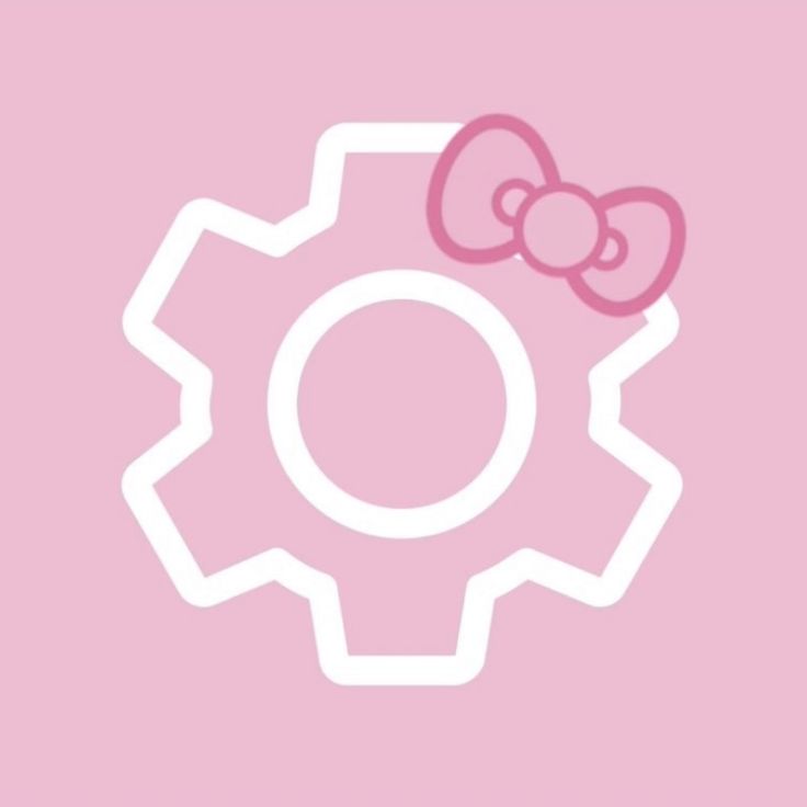 a pink background with a white cogwheel and a hello kitty bow on it