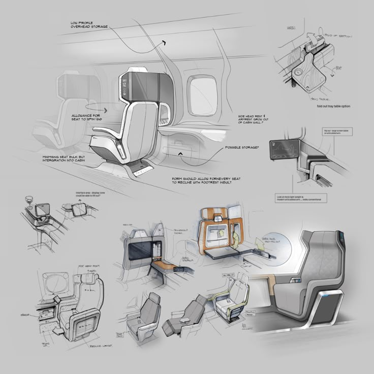 the interior design for an airplane is shown in this drawing