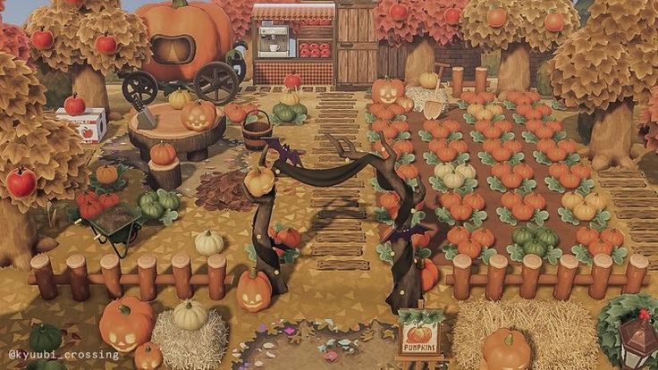 a painting of pumpkins in a farm yard