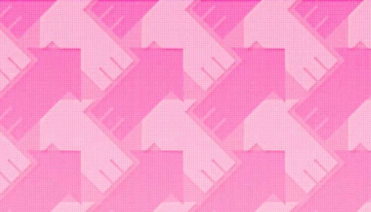 a pink and white checkered background with arrows