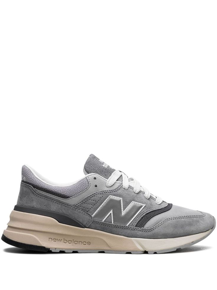 New Balance 997R "Grey" Sneakers - Farfetch Classic Gray Sneakers With Laces, New Balance Gray High-top Sneakers With Cushioned Footbed, Gray New Balance High-top Sneakers With Cushioned Footbed, Gray New Balance Running Shoes With Rubber Sole, Gray New Balance Lace-up Sneakers, Gray Sneakers For Streetwear, Gray Medium Fit Sneakers For Streetwear, Classic Gray Sneakers With Boost Midsole, New Balance Gray Leather High-top Sneakers