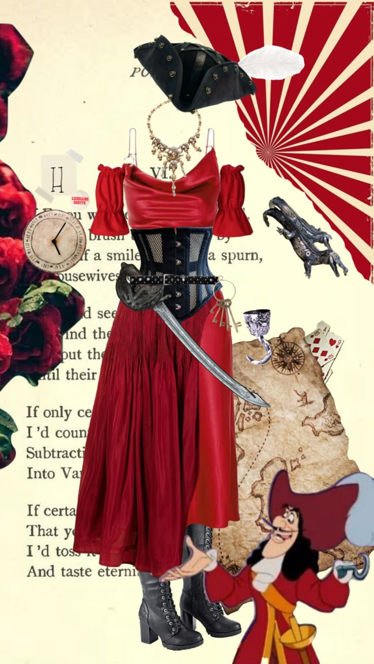 a collage of disney princesses and their outfits, including red dress with black accessories