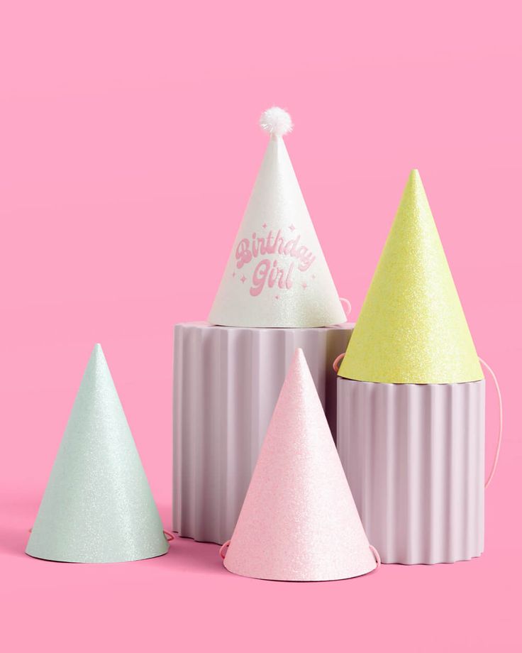 Eat, love, pastel. || Did someone say soft girl summer? Pastel picnics are the only party we're having this summer, and these dreamy party hats are a must. 13 glitter paper party hats 1 Birthday Girl hat w/ pom pom 4 blue, 4 yellow + 4 pink hats Rainbow Bday Party, Birthday Girl Hat, Pastel Party Decorations, Colorful Party Decorations, Love Pastel, Barbie Party Decorations, Pink Hats, Pastel Birthday, Pastel Party