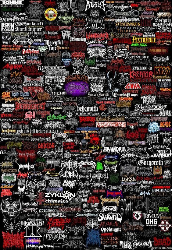 a large poster with many different types of logos on it's back ground, all in black and white